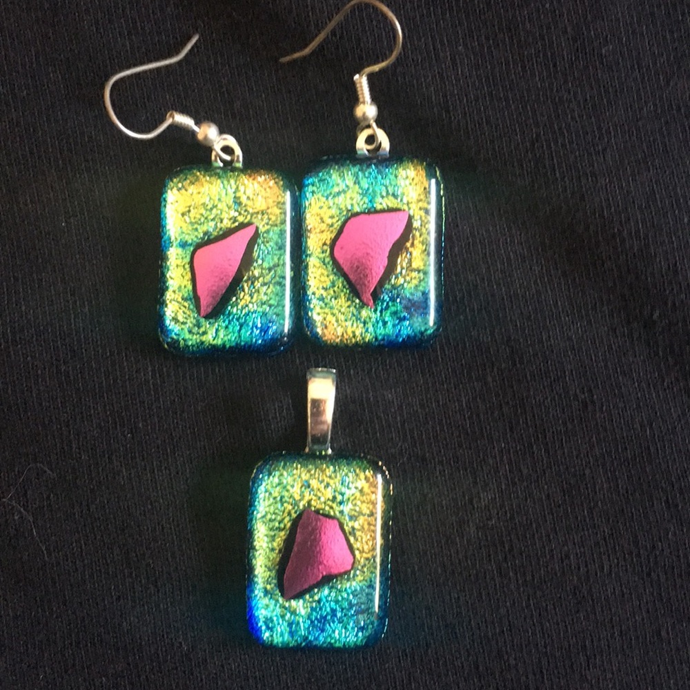 Dichroic Glass earring and pendant